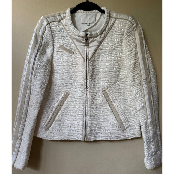IRO Womens Felicity Jacket Ivory Size 8 ASO Kendall Jenner Silk Rocker Moto Edgy - Picture 1 of 16